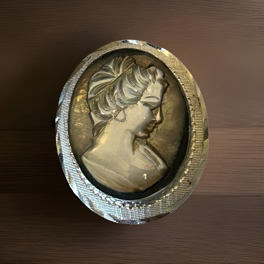Cottagecore Dark Romance Feminine Antique Carved MOP Cameo Pendant Brooch 925